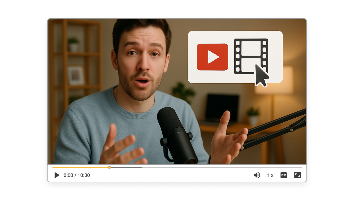 Creator recording commentary-style explainer content using Visla’s video tools for social media